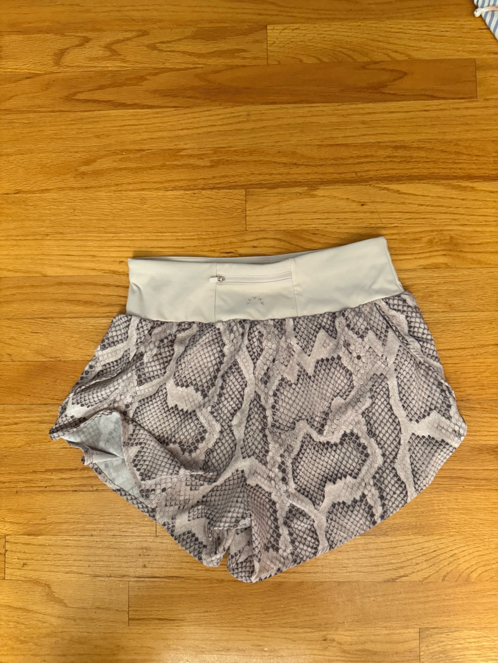Varley Light Gray Snake-Print Athletic Shorts